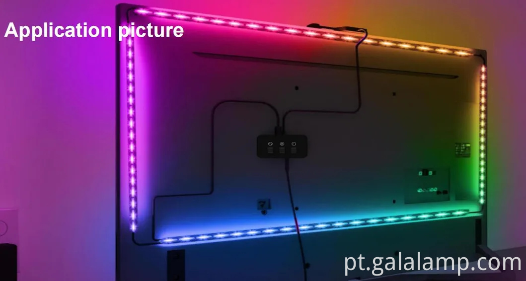 Kit de retroiluminação LED para caixa de sincronização e TV, tiras de iluminação ambiente de imersão para computador/TV/captura inteligente de luzes ambientais de 65 polegadas